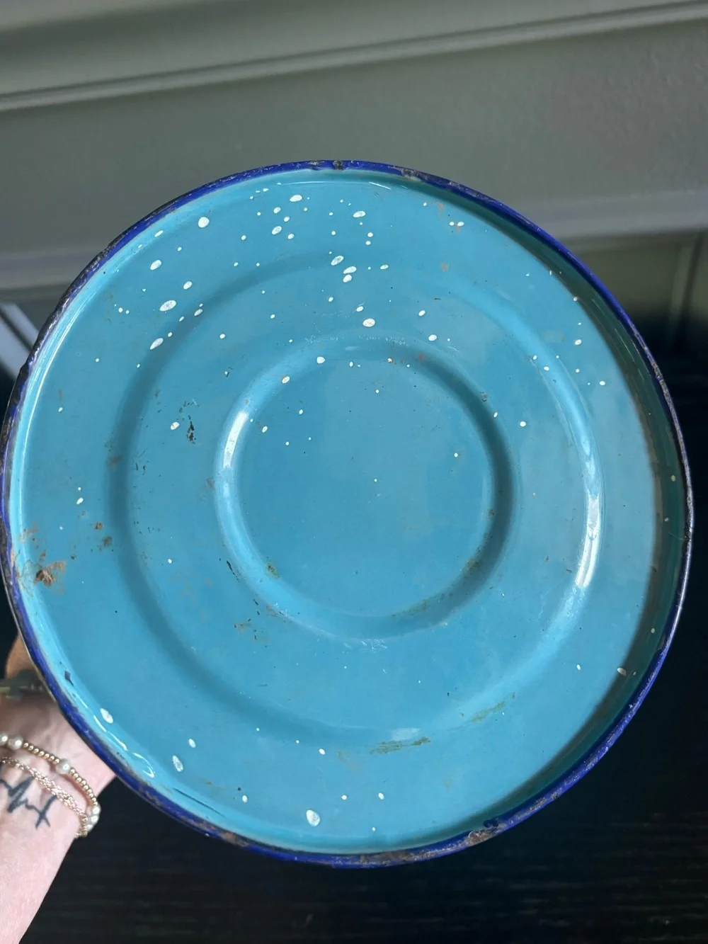 Vintage Blue Speckled Enamelware Pitcher Coffee Pot – 1940s Granite Style